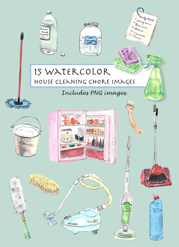 clip art watercolor vintage house cleaning chores set 15 household chores schedule