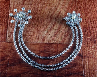 Vintage Sweater Clip Guard Silver Tone Metal Rhinestone Pin Style Jewelry
