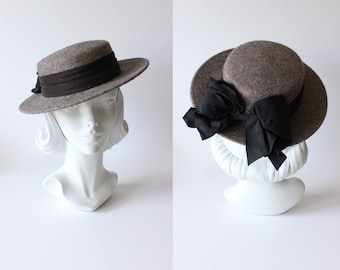1980s Hat / Vintage Whittall and Javits Grey Mohair Wool Felt Boater Hat