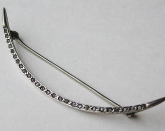 Vintage Sterling Silver Paste Rhinestone Art Deco Crescent Moon Brooch Pin