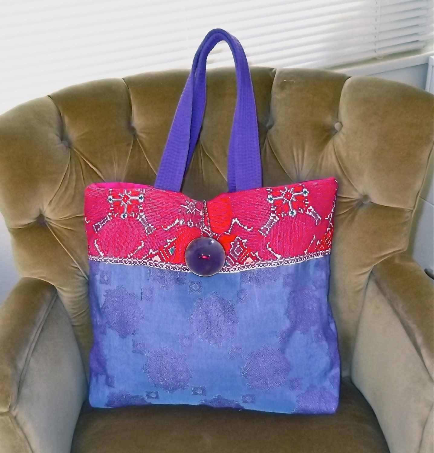 Beautiful purple and blue tote bag with Mexican embroidery