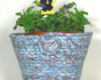 Fabric Pot Basket, Coiled Fabric Pottery, Clothesline Basket, Washable Basket, OOAK Coiled Basket, Coiled Rope Basket, Batik Basket Vase,