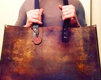 Distressed Leather Tote* Distressed Leather Oak Tote* Leather Market Bag* Leather Office Bag* Leather BoHo Bag* Handmade in the USA