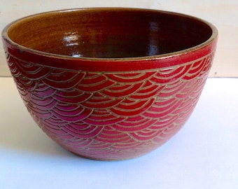 Handmade Sgraffito Stoneware Bowl