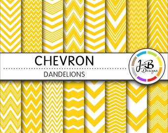 Chevron Digital Paper, Dandelions, Yellow, White, Chevron, Zig Zag, Digital Paper, Digital Download, Scrapbook Paper, Digital Paper Pack