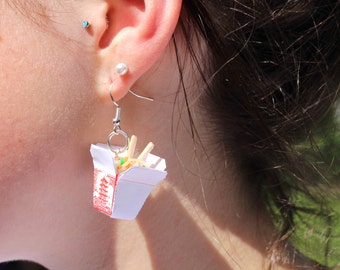 noodle earrings chinese take out earrings chinese take away food chow mein noodle earrings miniature food jewellery thai tiny noodle food
