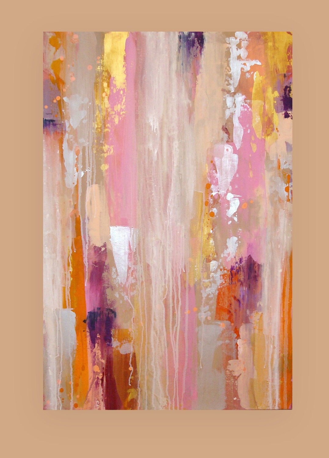 Paintings Original Pink Gold Art Acrylic Abstract Painting