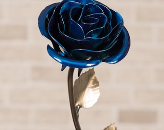 Metal Rose • Blue • Iron Anniversary • 6th Anniversary • Hand Forged • Wrought Iron • Blacksmith • Personalized Gift • Bridesmaid Gift