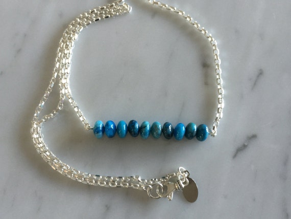 Blue Crazy Lace Agate Gemstone Bar Necklace, Sterling Silver