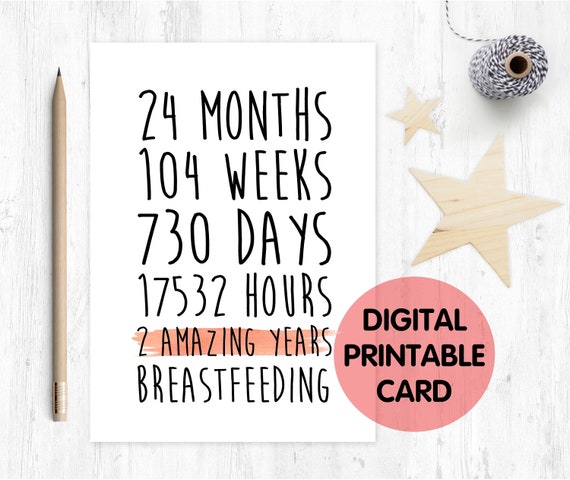 breastfeeding anniversary card printable, 2 years breastfeeding card, 2nd anniversary breastfeeding,