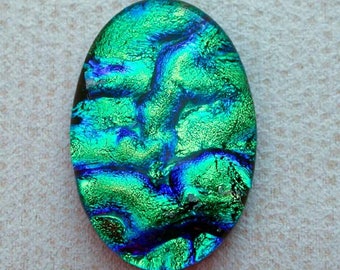 22x31mm Fused Dichroic Glass Cabochons - Emerald/Teal/Navy Blue Lava Color - A