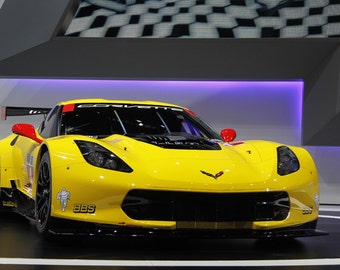 Poster of Chevrolet C7R Corvette Right Front 2 Yellow HD Print