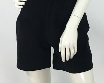 Echte Vintage 1980er schwarz Ledershorts gefüttert