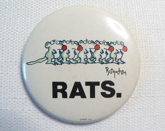 BIG Vintage Early 80s Rats - Sandra Boynton Cartoon / Comic - Novelty Pin / Button / Badge