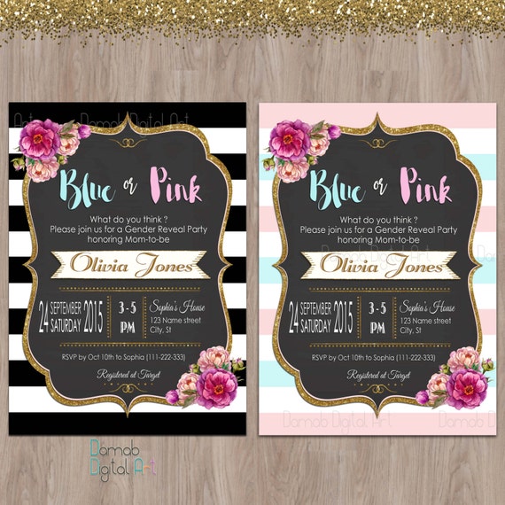 Gender reveal invitation Baby reveal invitations Blue or