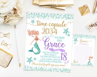 Mermaid Time capsule first birthday sign, mermaid birthday party, teal purple and gold, printable print