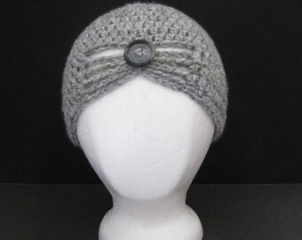 Ladies Hand Crocheted Gray Cap