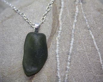 Teal green sea glass pendant, sterling silver chain, sterling silver bail, sea glass and sterling silver necklace, gift for her
