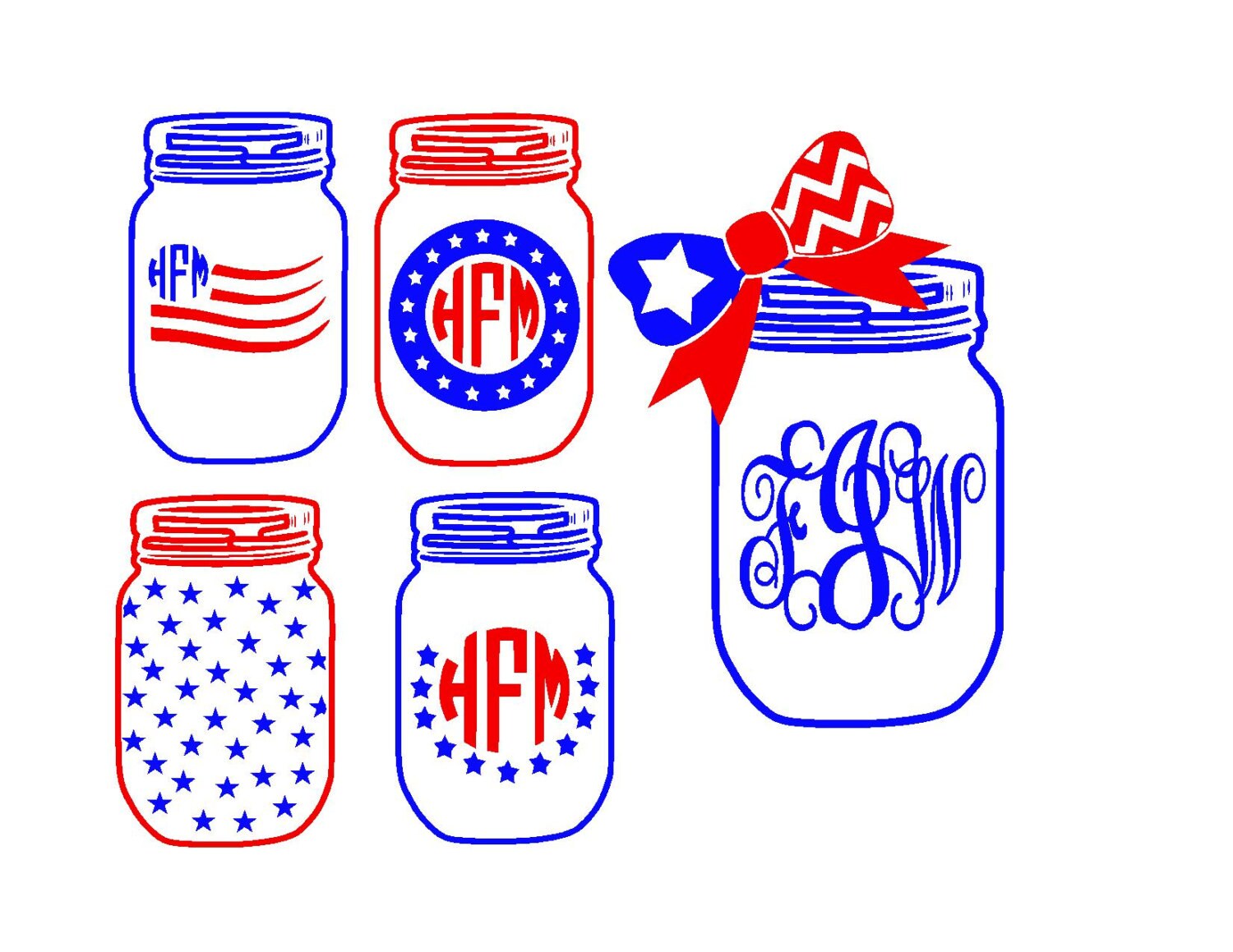 Fourth of July Mason Jars SVG or Silhouette Instant Download