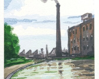 Canalside Mill - Aceo miniature - print of digital watercolour - watercolor