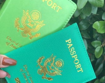 Green Orange & Yellow Passport Cover, Travel Passpor Holder, Orange