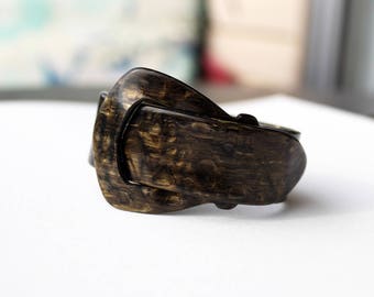Vintage Celluloid Buckle Bracelet Bronze Brown Waterfall Style