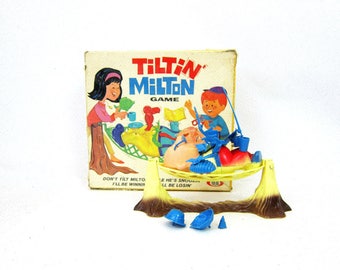 Tiltin Milton Game Vintage Ideal Game Retro Game Night 1960s Family Game Hammock Toy with Blue Pieces