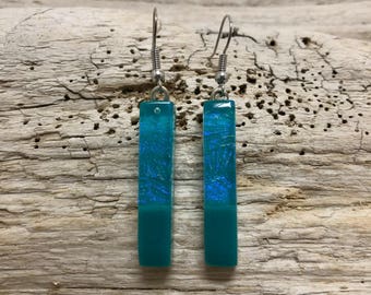 Dichroic glass jewelry, fused glass earrings, handmade dichroic glass, dichroic glass earrings, Dichroic Glass Dangle earrings