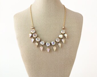 Art Deco Necklace, Bridal Necklace, Vintage Necklace, Gold Necklace, Aurora Borealis Necklace, Crystal Necklace, Wedding Necklace, Statement