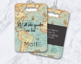 Custom Luggage Tags Personalized Luggage Tag Not All Who Wander Are Lost Travel Vintage Map Luggage Tag College Graduation Gift