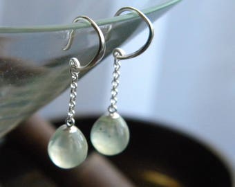 Mini Bulb Prehnite drop earrings, semi-precious stones, Gemstone Jewelry, Sterling Silver, Women's earrings, under 50, KarenWolfeCreations