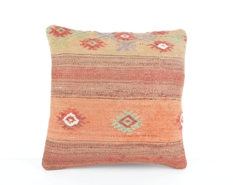 16x16 Vintage Kilim Pillow, Decorative Kilim Pillow, Turkish Kilim Pillow Case, Turkish Kilim Pillow, Kilim Cushion, 40x40 cm Kilim Pillow