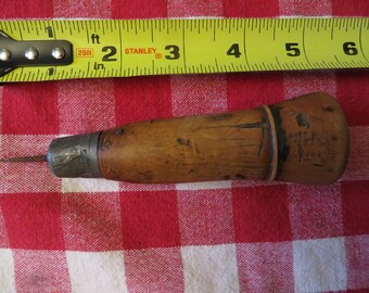 Awl Reamer Multi Tool Antique Wood Handle Metal Punch w/ free ship