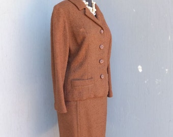 Vintage Suit, 1950s, Brown Wool Jacket & Skirt, Professional, Career, Academia, Secretary, Two Piece wool Suit, Winter Fashion