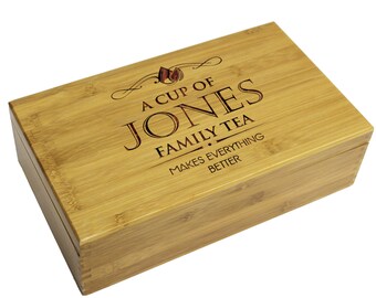 Engraved Tea Chest, Tea Caddy, Personalized Tea Storage Box, Tea Bag Organizer, Wooden Tea Box, Gifts For Her Gifts For Family Gifts For Mom