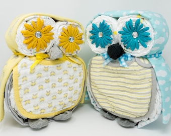 Owl Diaper Cake // Baby Shower Gift // Gift for Baby Boy // Gift for Baby Girl