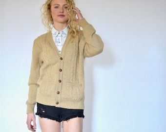 70s Classic Jantzen Retro Cable Knit Wool Grandpa Cardigan Sweater xs s m