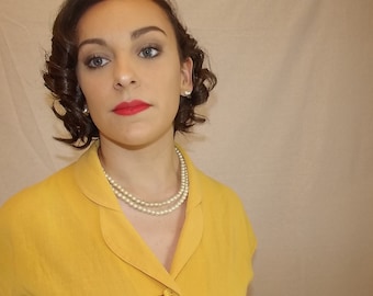 50's yellow button dress