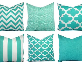 Outdoor Pillow Covers - Aqua Pillow - Teal Pillow Cover - Patio Pillow - Turquoise Pillows - Chevron Pillow - Solid Pillow - Quatrefoil