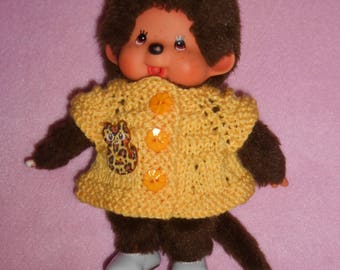 (Dress or pullover) plush Kiki clothing or Monchhichi - 20 cm - wool yellow Chick, a wooden "cat"