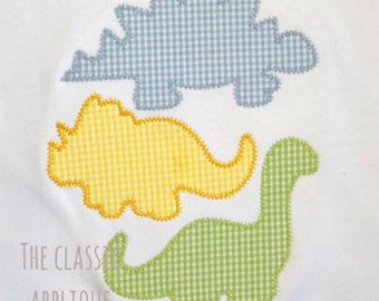 Dinosaur trio stack zig zag applique machine embroidery desing file in 4x4, 5x7, and 6x10