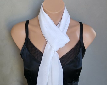White Scarf, White Skinny Scarf, White Sheer Chiffon Skinny Scarf, Sheer White Scarf, Chiffon White Scarf, White Chiffon Scarf, Scarf White
