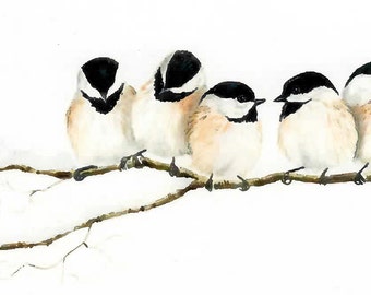 What's He Want, Chickadees on a limb, Giclee mini print