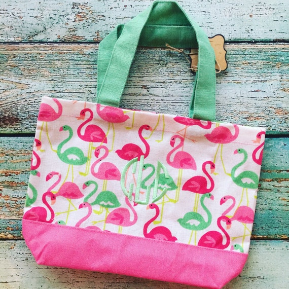 Items similar to Flamingo Tote Bag, Monogrammed Bag, Personalized Tote ...