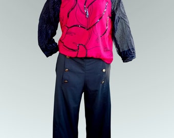 Ladies Blouse red-black with pearls, Boston. GR 42/44