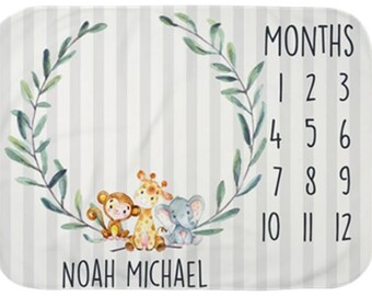 Baby Milestone Blanket Blue Elephant Baby Month Blanket Boy