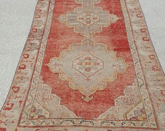 4 by 9 runner, Oushak Runner Rug, Vintage Rug Runner, Turkish Rug Runner, Vintage Oushak Rug, Runner Rug, Oushak Runner, Hallway Rug Runner