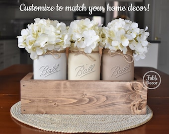 Rustic Mason Jar Centerpiece, Farmhouse Decor, Rustic Decor, Shabby Chic Decor, Distressed Painted Jars, Country Cottage Mason Jars Decor