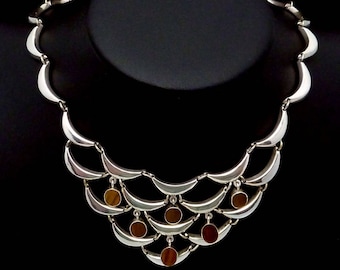 Vintage Robles Taxco Mexican Sterling Silver Tiger Eye Pectoral Necklace 23028
