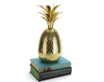 LARGE 13 1/2" Tall Vintage Brass Pineapple Container - Gold Wine Champagne Ice Bucket - Mid Century Bar Cart Accessories - Hollywood Regency